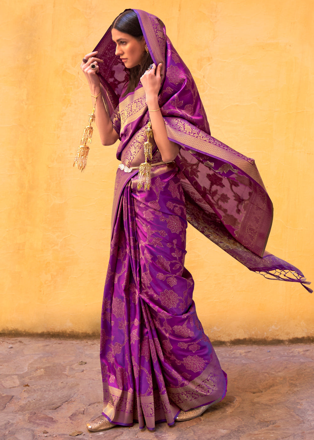 Buy MySilkLove Finn Purple Zari Woven Banarasi Handloom Saree Online