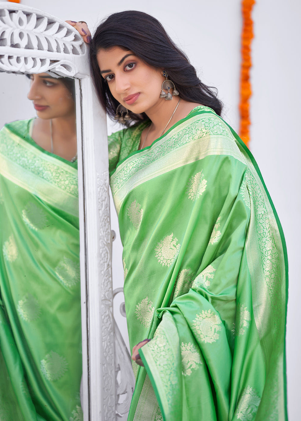 MySilkLove Smith Apple Green Zari Woven Banarasi Silk Saree