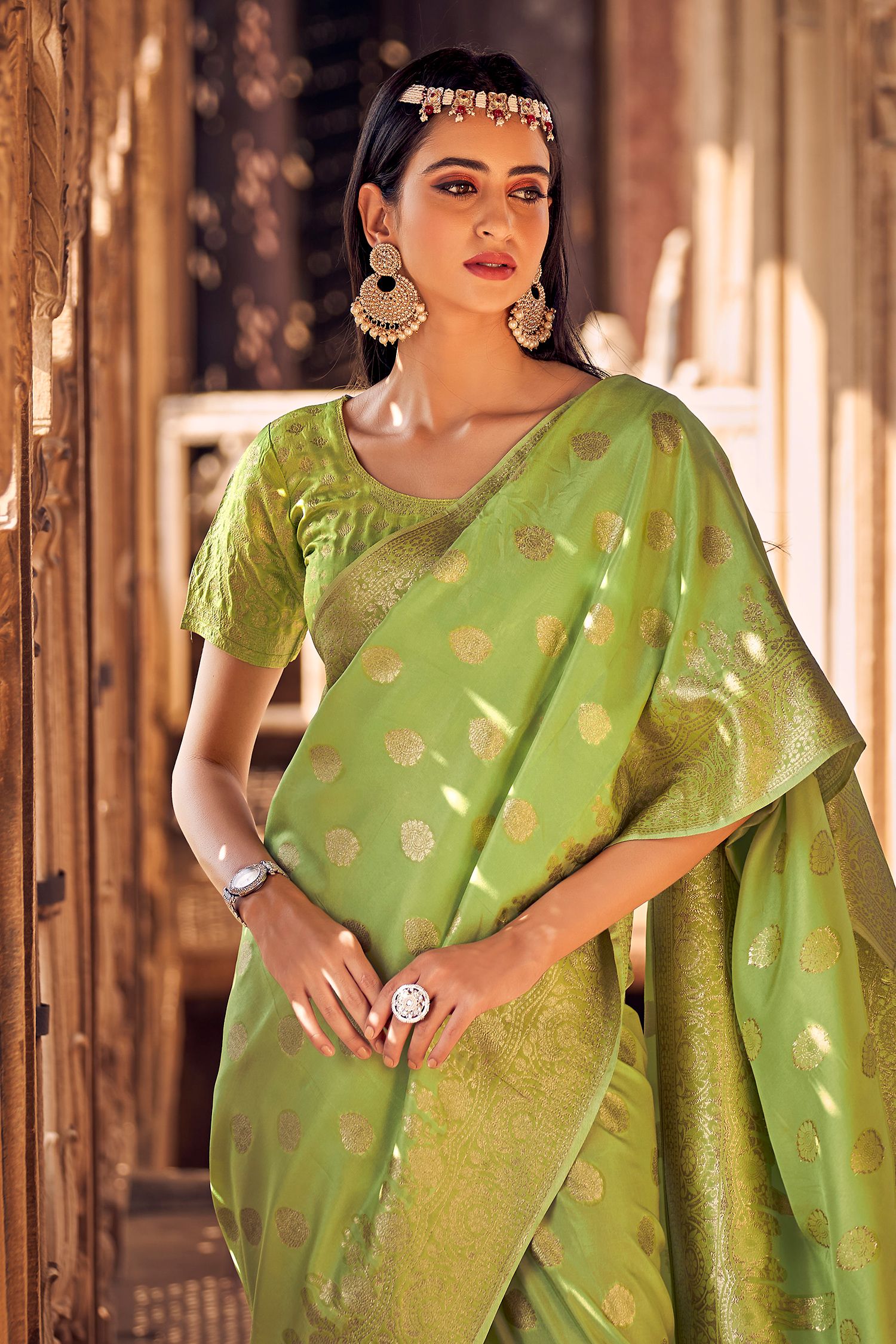 Buy MySilkLove Sycamore Green Banarasi Woven Silk Saree Online