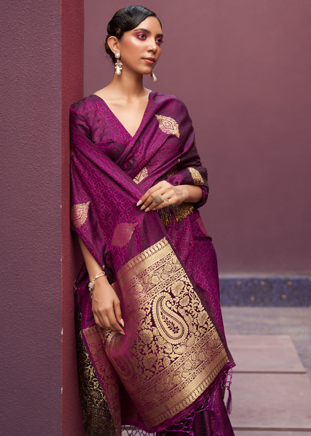 MySilkLove Camelot Purple Banarasi Woven Satin Silk Saree