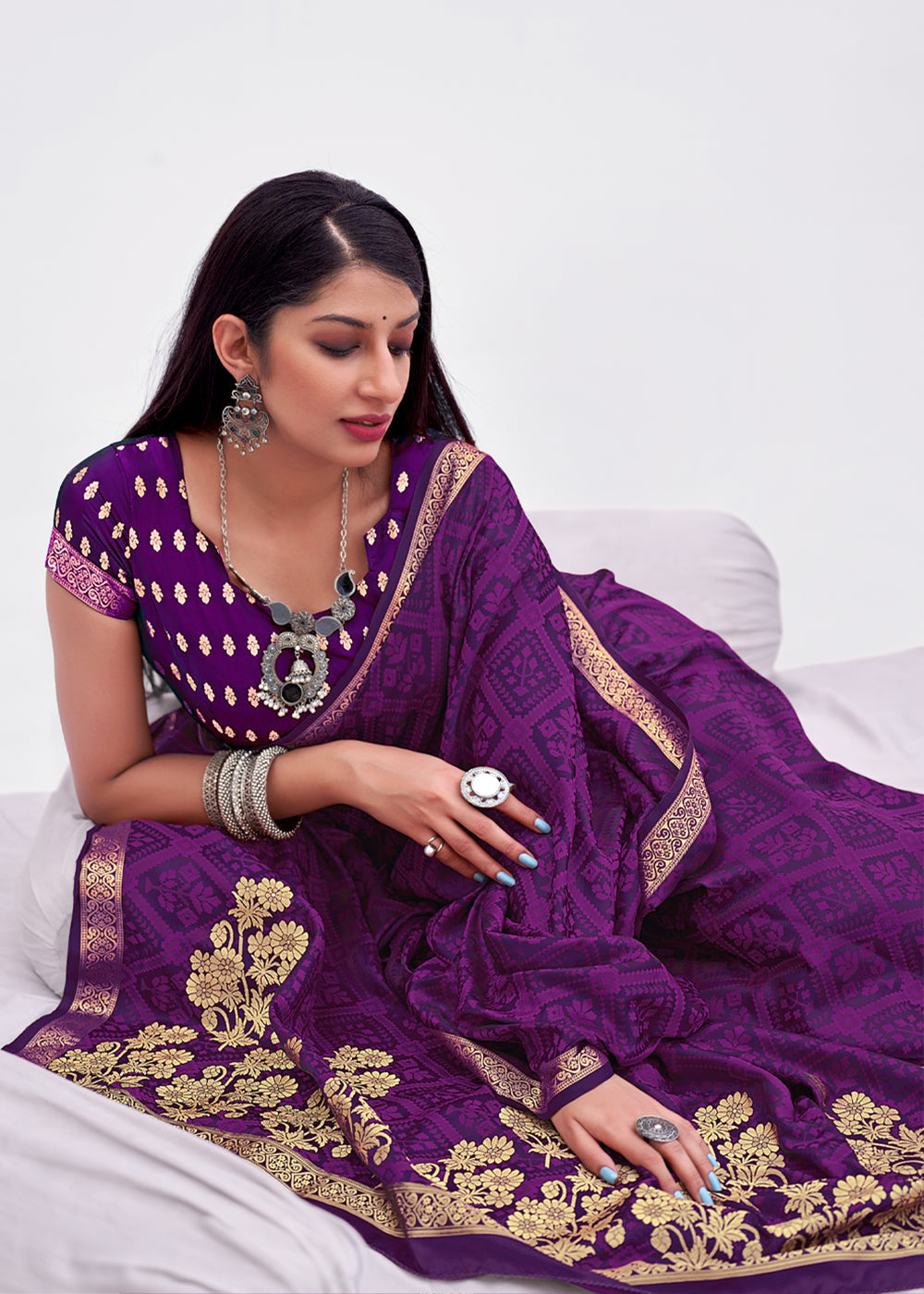 MySilkLove Grape Purple Zari Woven Banarasi Satin Saree