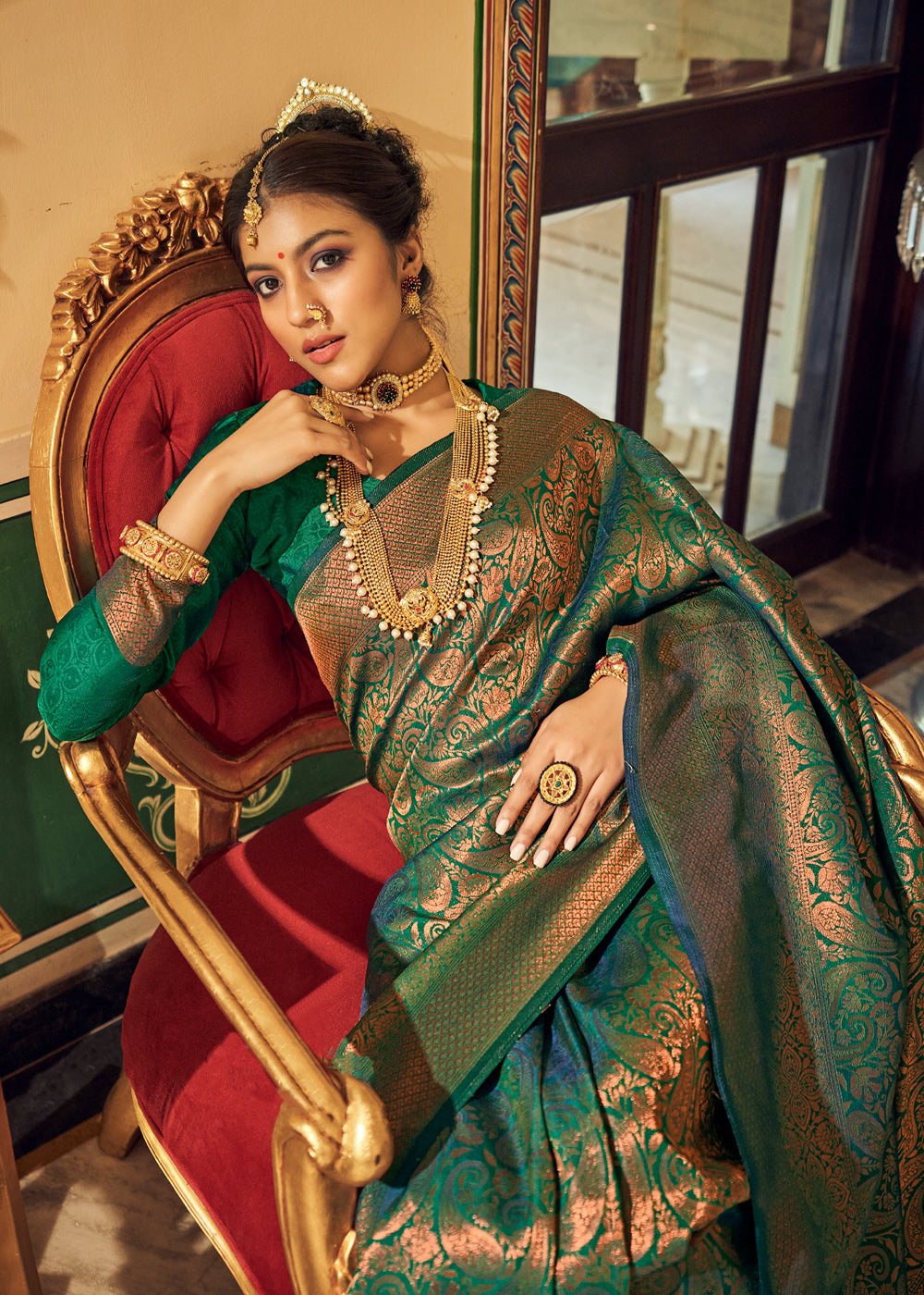 Buy MySilkLove Downy Green Zari Woven Kanjivaram Silk Saree Online