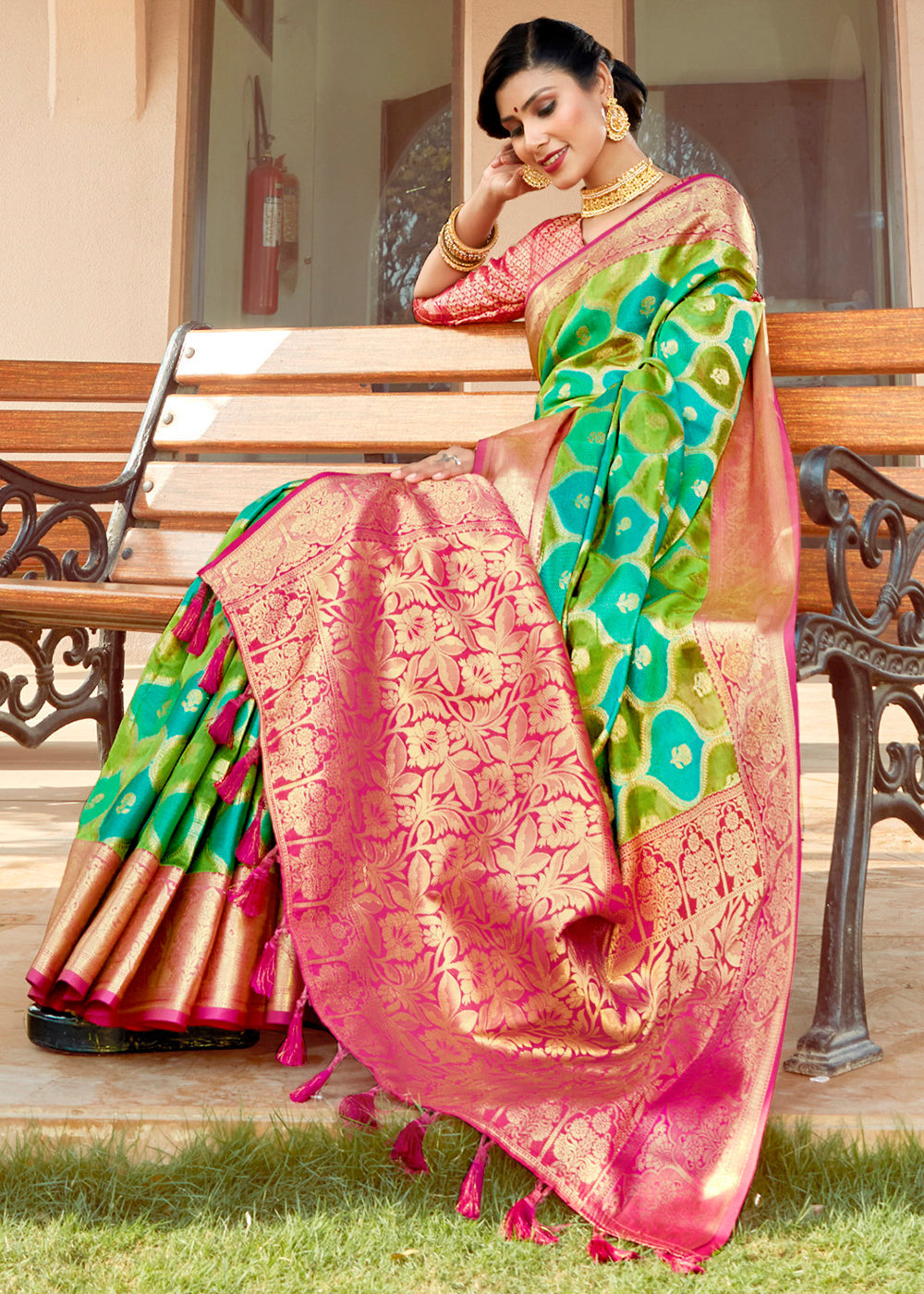 MySilkLove De York Green Wonen Banarasi Rangkath Silk Saree