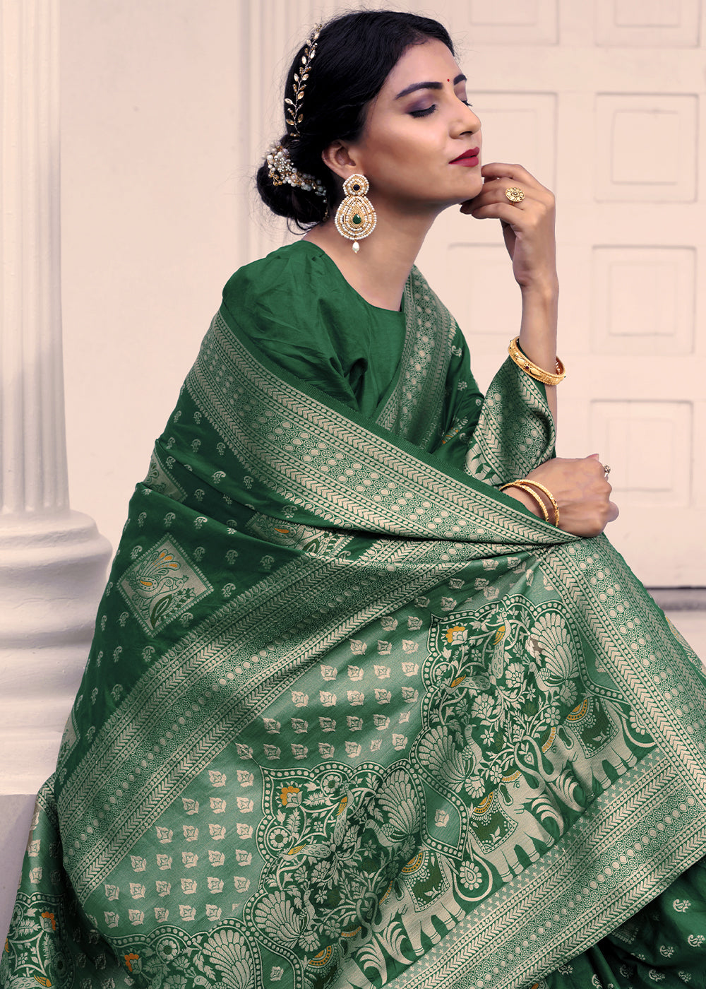 Buy MySilkLove Everglade Green Banarasi Saree Online