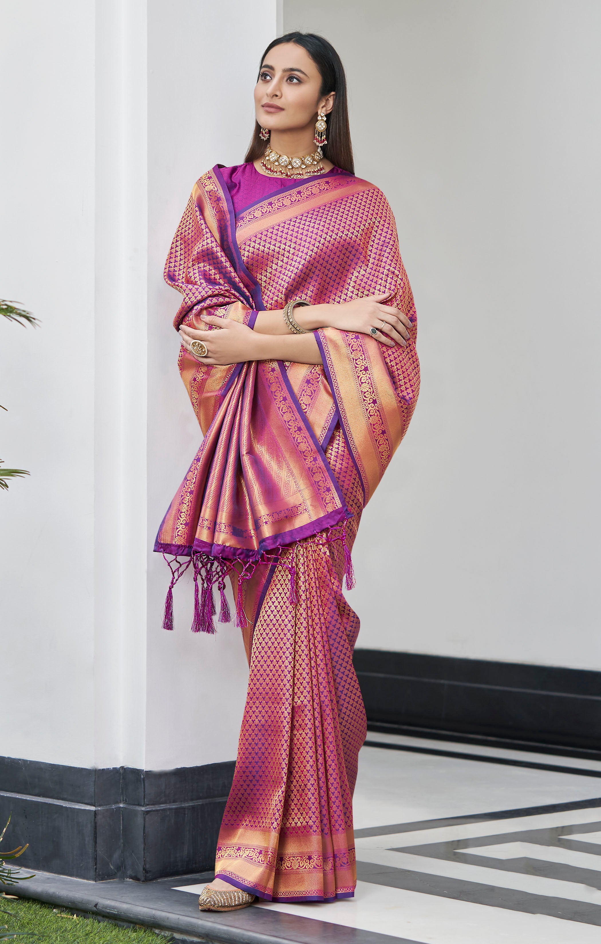 Buy MySilkLove Rose Quartz Purple Zari Woven Banarasi Saree Online