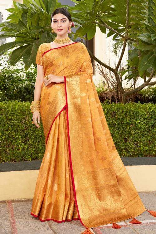 Buy MySilkLove Sandy Yellow Zari Woven Banarasi Saree Online