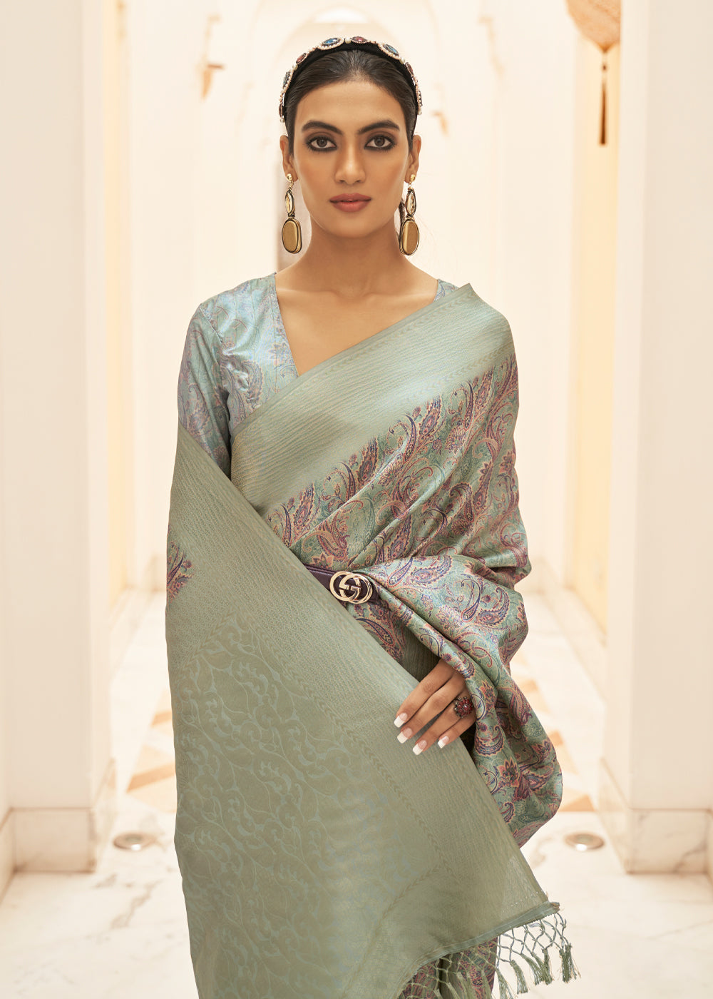 Buy MySilkLove Eagle Grey Digital Print Saree Online