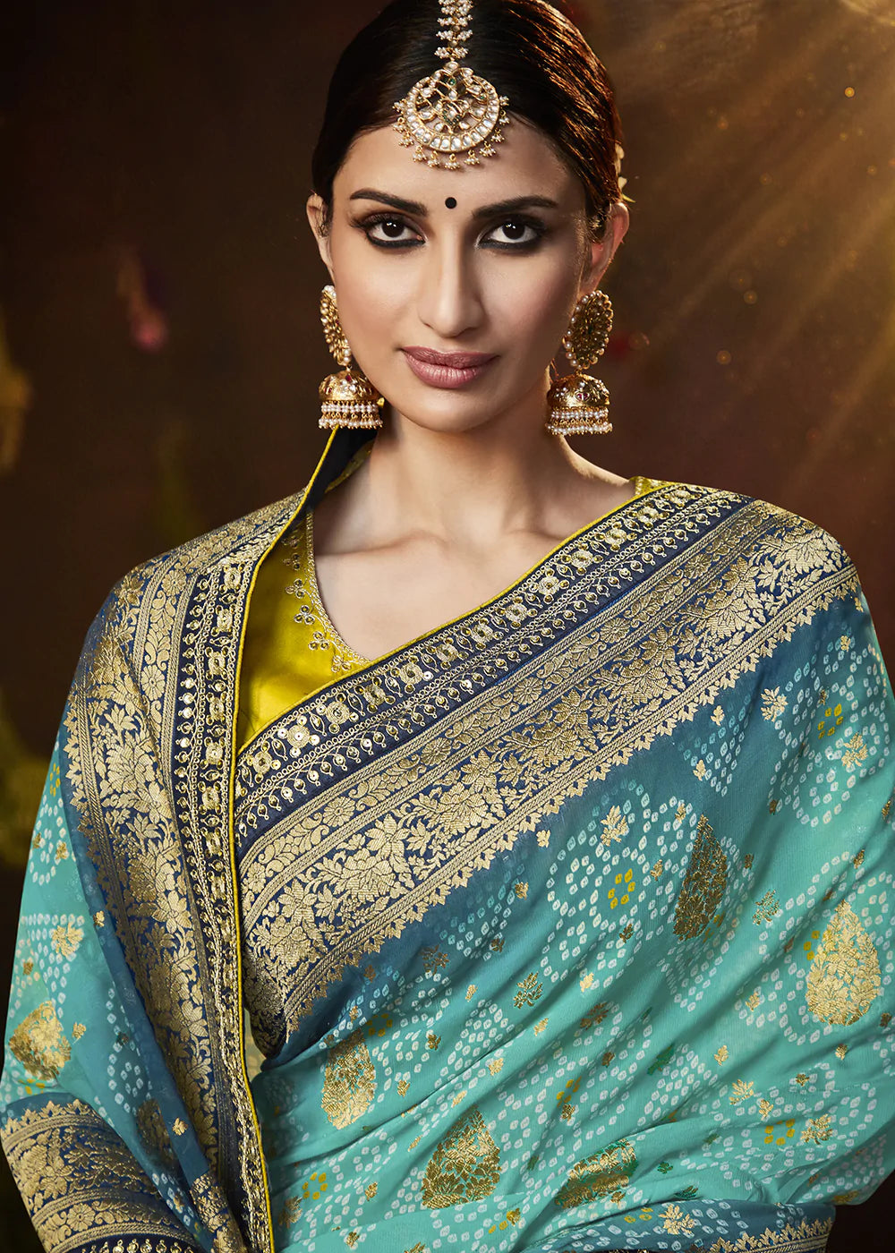 Buy MySilkLove Tradewind Blue Woven Georgette Designer Saree with Embroidered Blouse Online