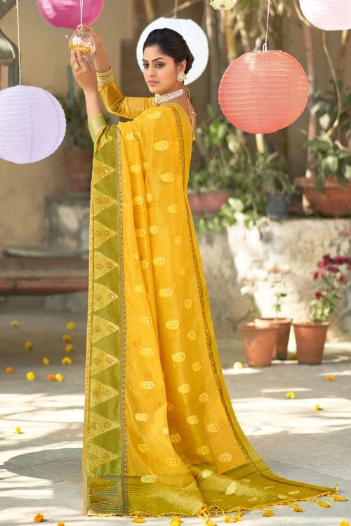 Buy MySilkLove Fuel Yellow Organza Saree Online