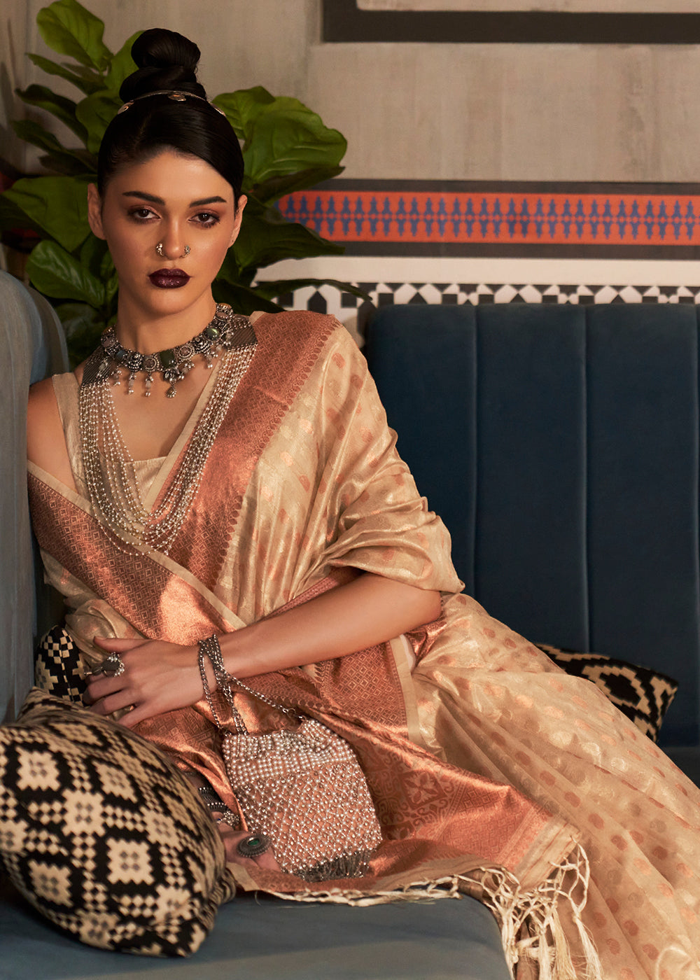 MySilkLove Gold Sand Cream Zari Woven Tissue Saree