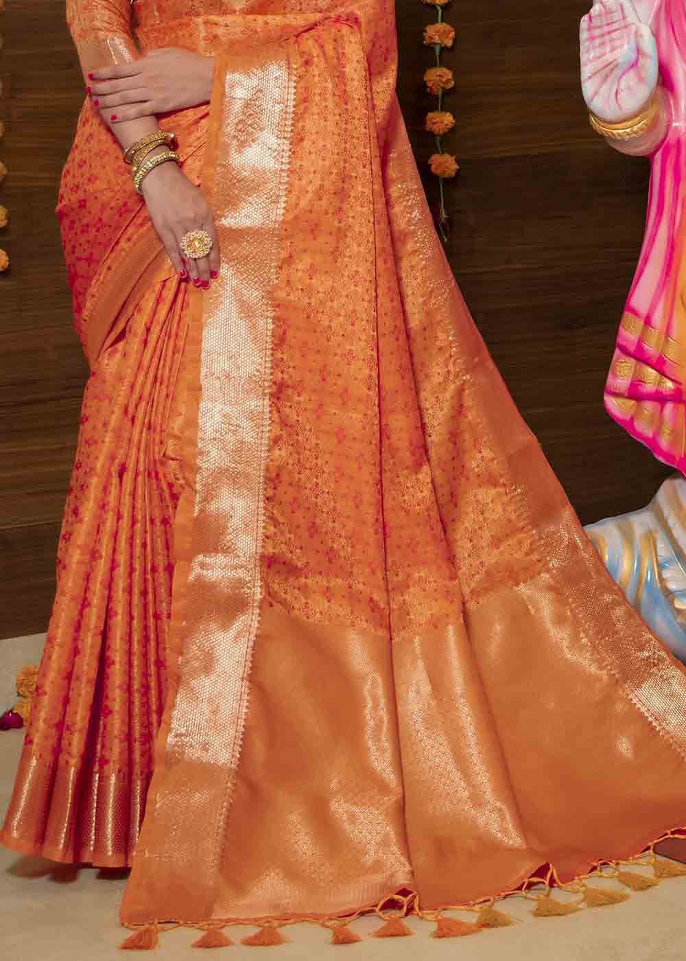 Buy MySilkLove Terracotta Orange Zari Woven Banarasi Soft Silk Saree Online