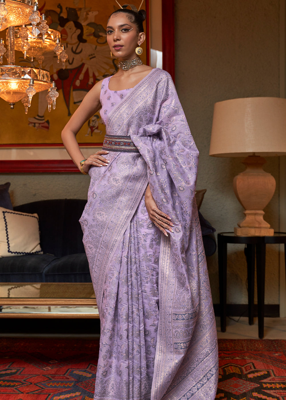 Buy MySilkLove Lilac Luster Purple Woven Kashmiri Jamewr Cotton Silk Saree Online