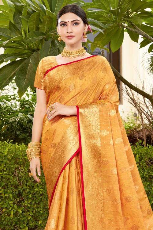 Buy MySilkLove Sandy Yellow Zari Woven Banarasi Saree Online