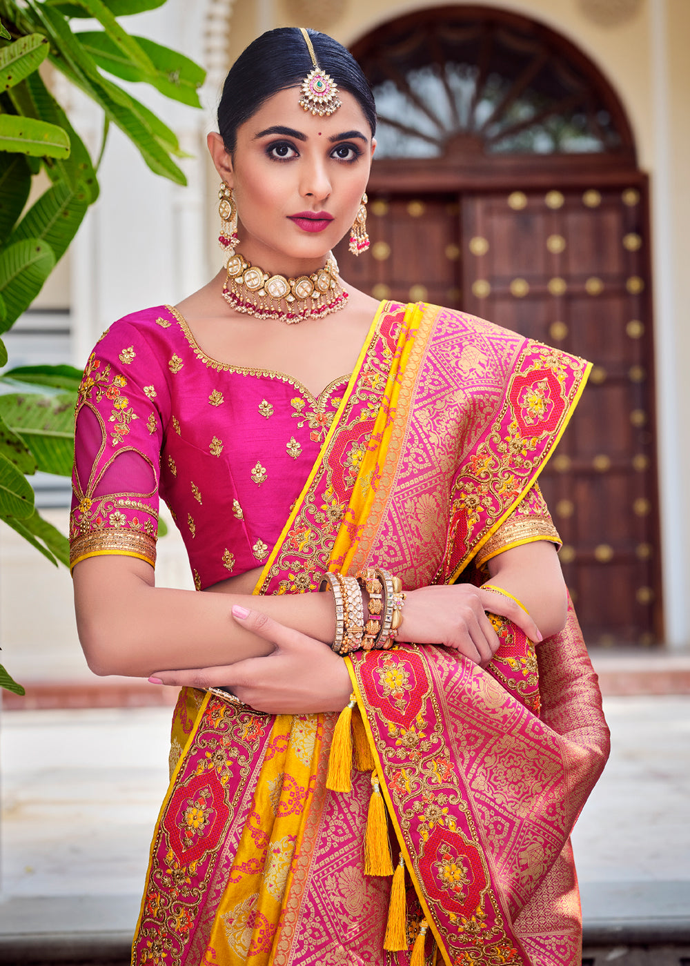 Buy MySilkLove Yellow Orange Zari Woven Designer Banarasi Saree Online