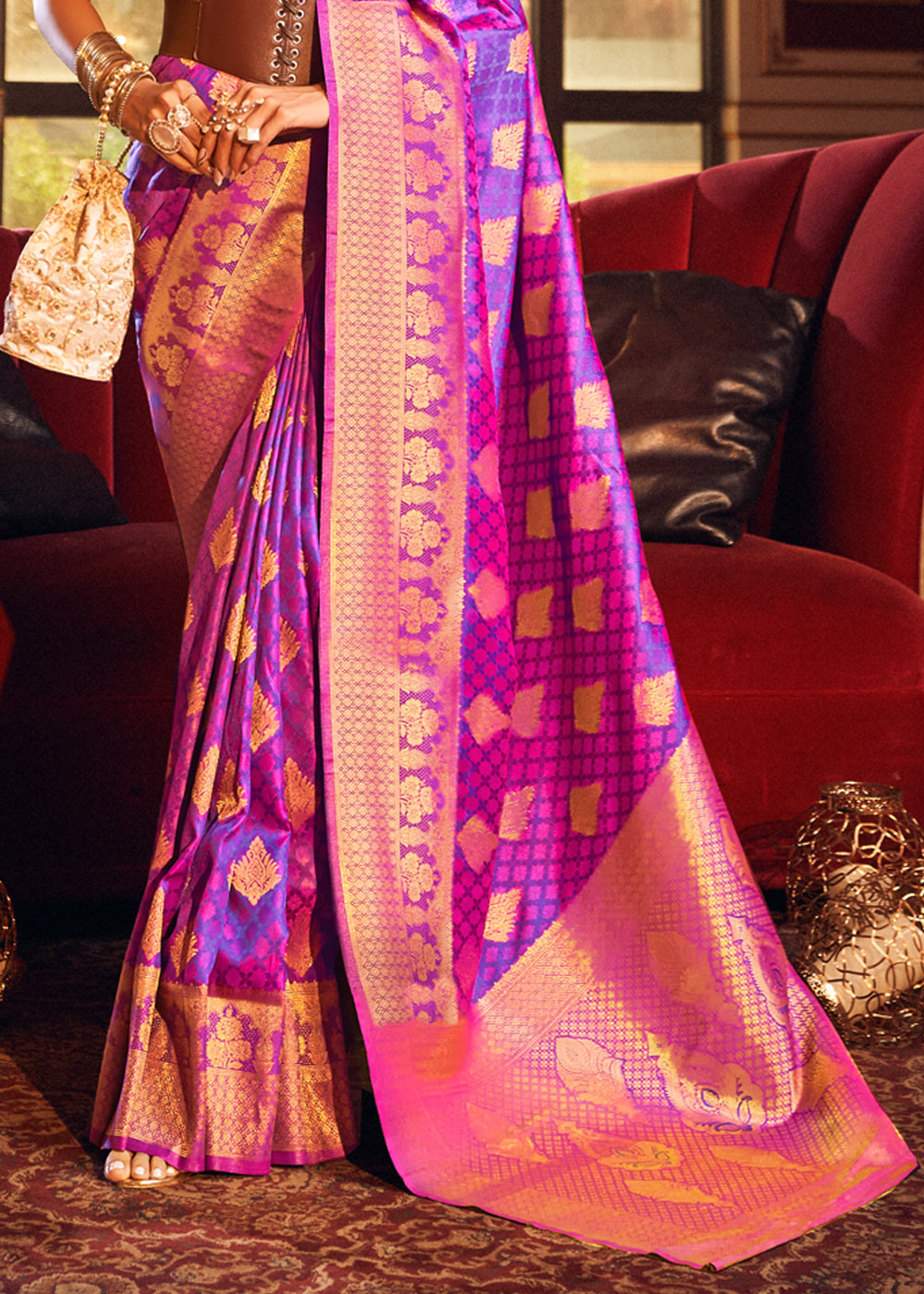 Buy MySilkLove Frostbite Purple Woven Banarasi Silk Saree Online