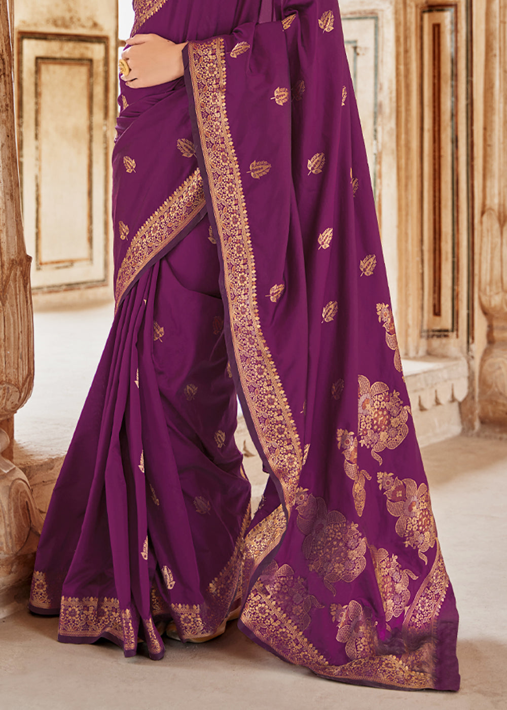 Buy MySilkLove Cosmic Purple Zari Woven Banarasi Silk Saree Online