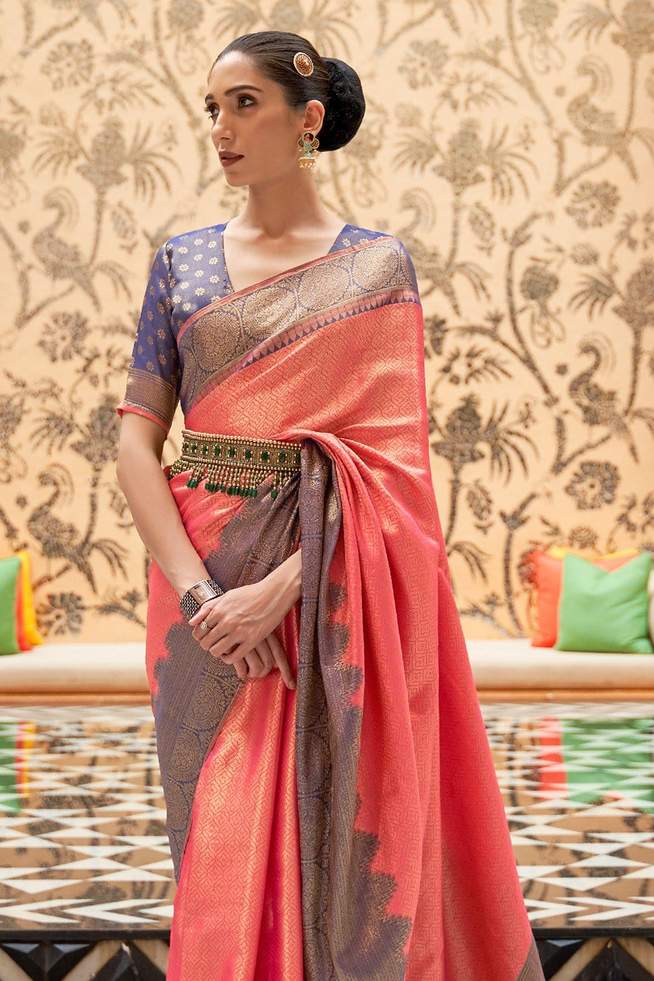 MySilkLove Burnt Sienna Pink Zari Woven Kanjivaram Saree