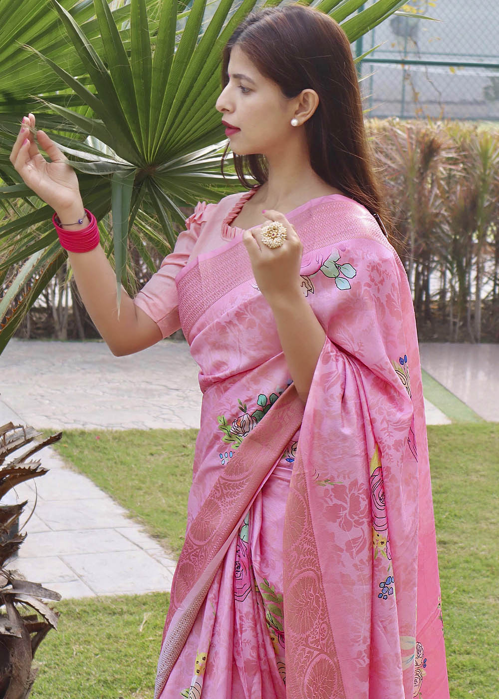 Buy MySilkLove Lavender Pink Floral Printed Soft Silk Saree Online