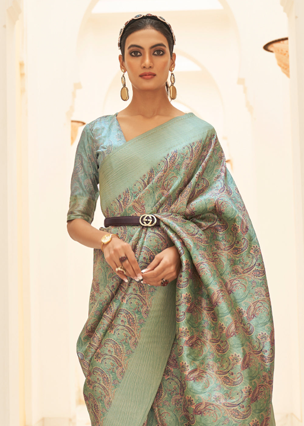 Buy MySilkLove Eagle Grey Digital Print Saree Online