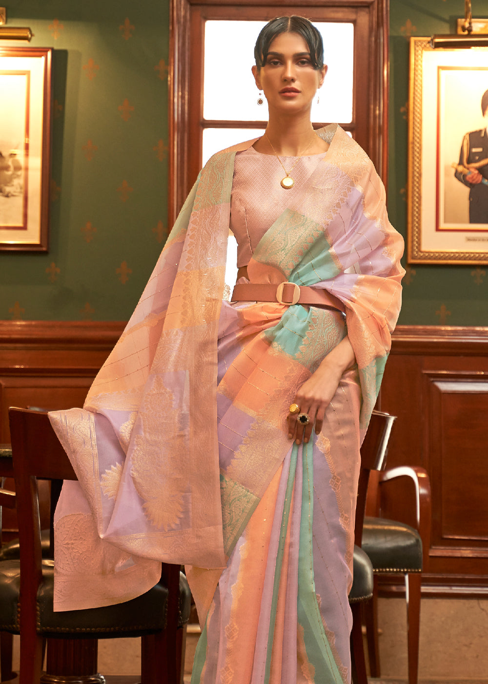 Buy MySilkLove Rose Pink and Purple Zari Woven Banarasi Organza Saree Online