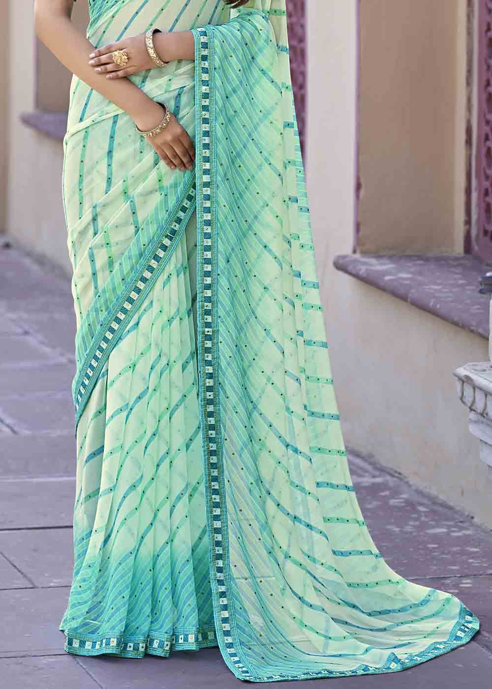 Buy MySilkLove Tradewind Blue Printed Georgette Saree Online