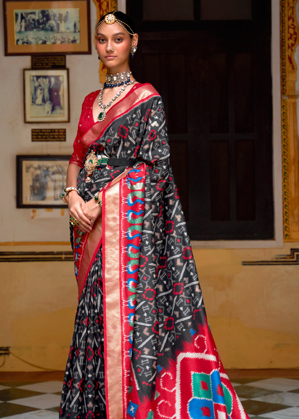 Buy MySilkLove Tundora Black and Red Patola Silk Saree Online