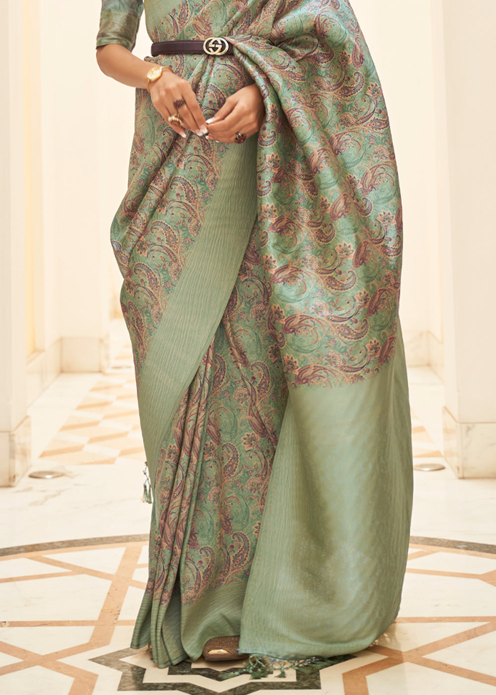 Buy MySilkLove Eagle Grey Digital Print Saree Online