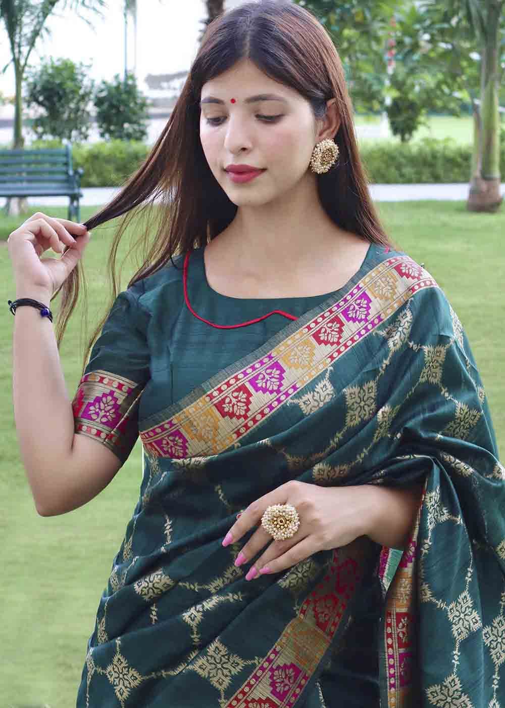 Buy MySilkLove Astronaut Green Zari Woven Tussar Silk Saree Online