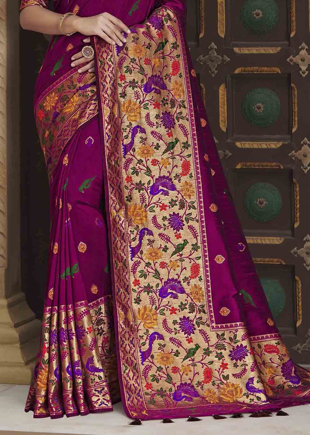 Buy MySilkLove Cosmic Purple Zari Woven Banarasi Paithani Saree Online