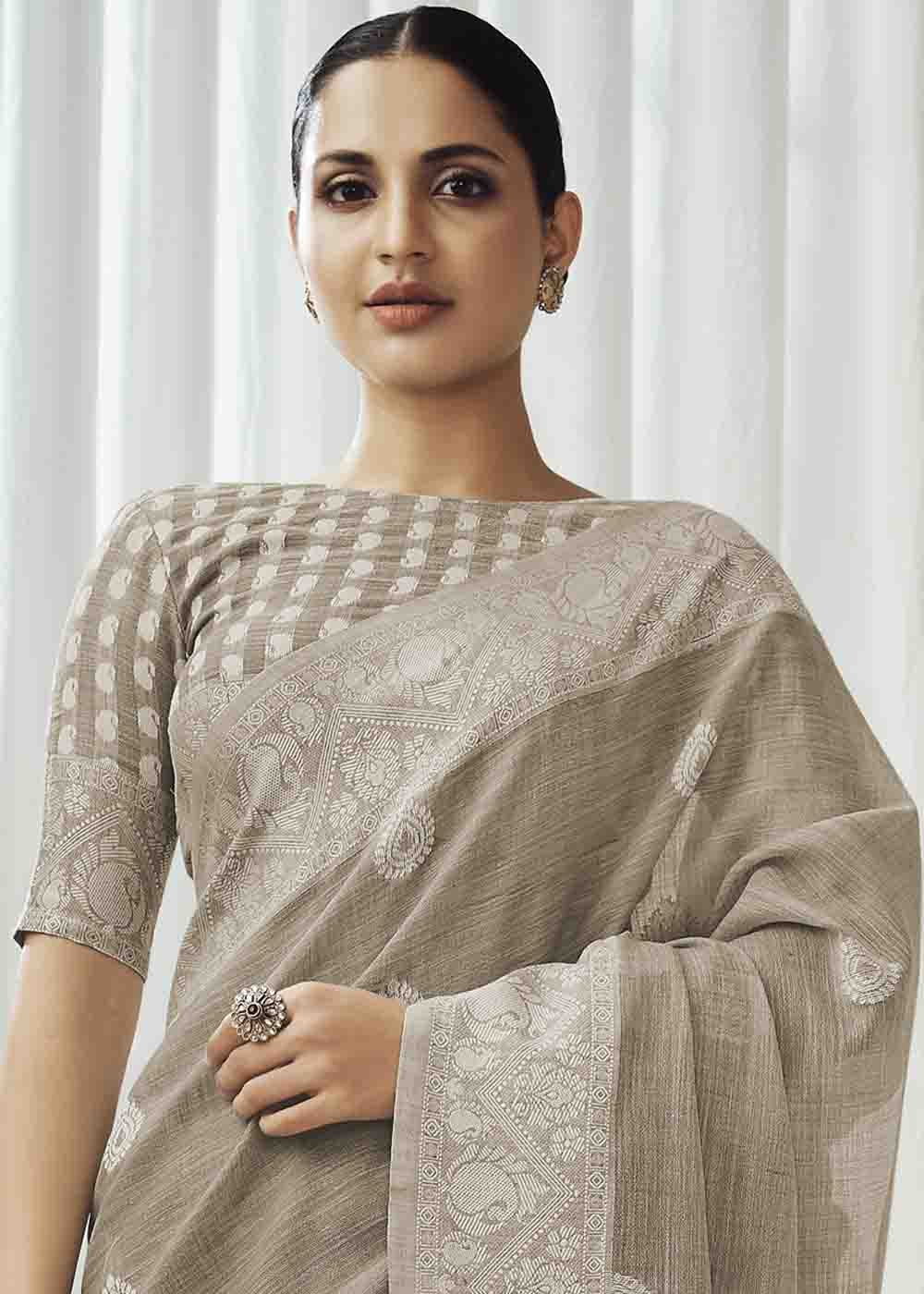 MySilkLove Crocodile Grey Chikankari Linen Saree