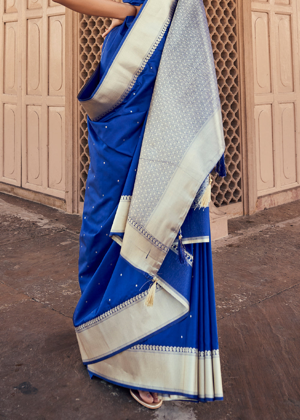 Buy MySilkLove Torea Bay Blue Woven Banarasi Satin Silk Saree Online