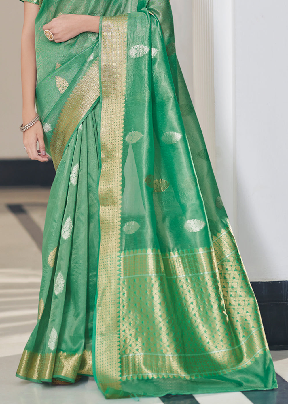 Buy MySilkLove Forest Green Zari Woven Tissue Banarasi Silk Saree Online