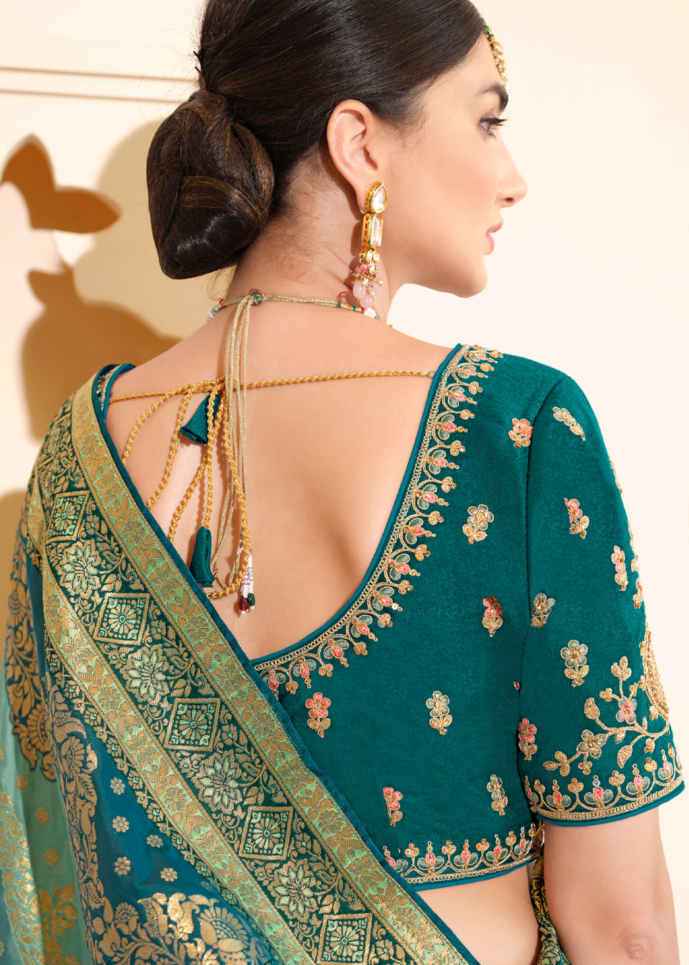 Buy MySilkLove Patina Green and Blue Woven Designer Banarasi Silk Saree Online