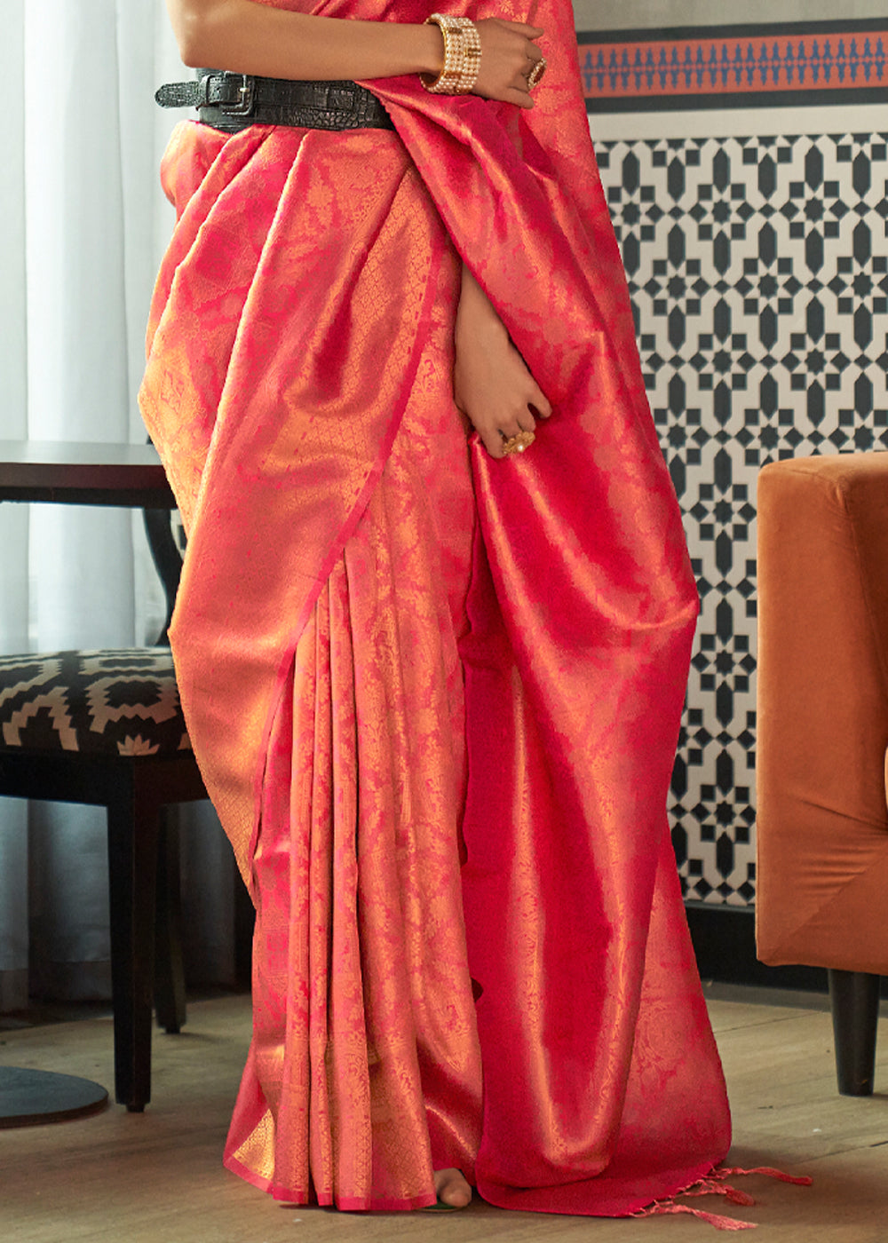 Buy MySilkLove Jelly Bean Pink Zari Woven Banarasi Brocade Saree Online