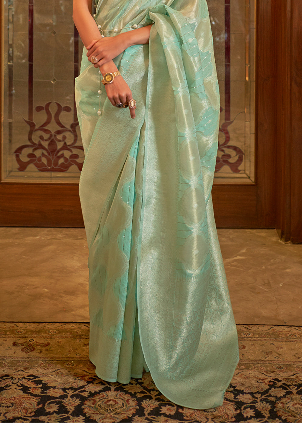 Buy MySilkLove Shadow Green Zari Woven Banarasi Brocade Saree Online