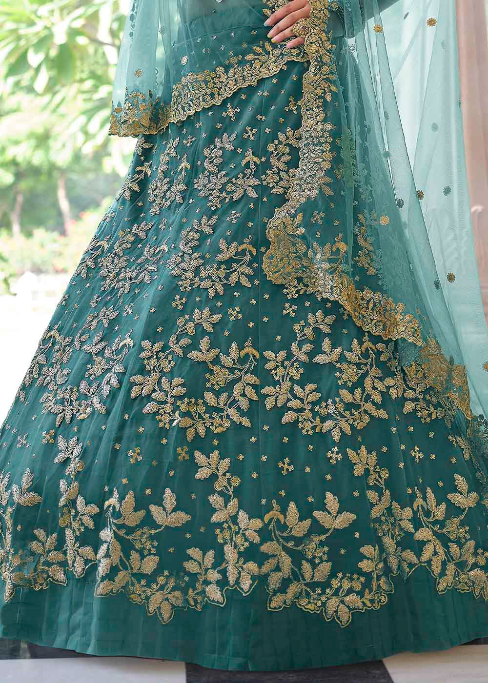 Buy MySilkLove Plantation Green Soft Net Designer Lehenga Choli With Dori & Sequins Work Online