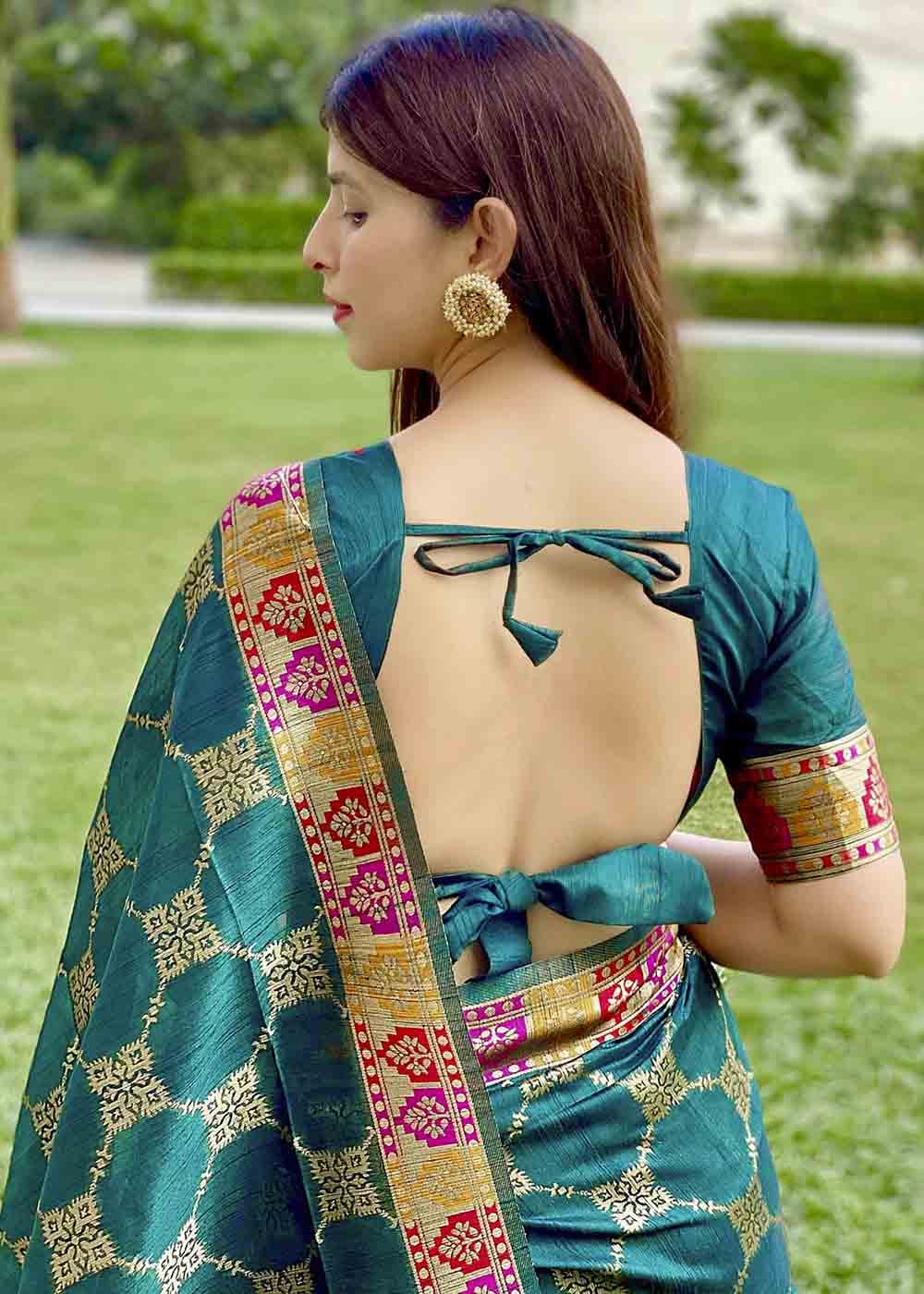 MySilkLove Astronaut Green Zari Woven Tussar Silk Saree