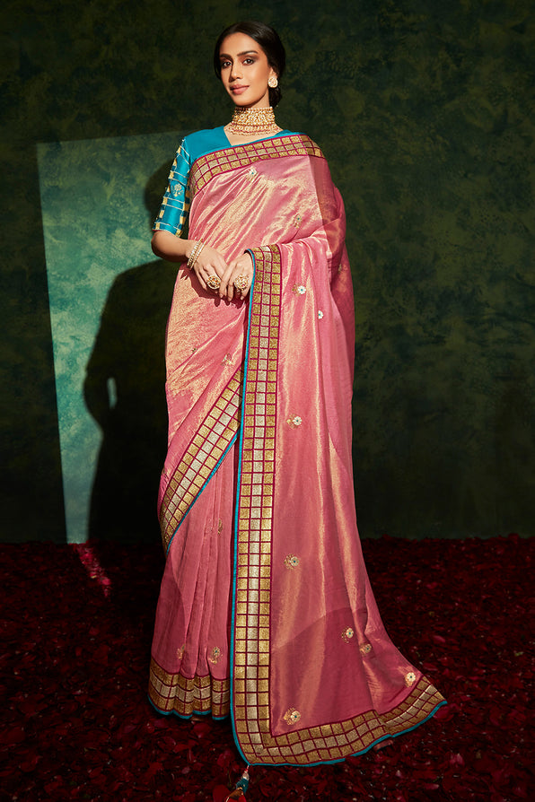 Buy MySilkLove Copper Pink and Blue South Silk Saree Online