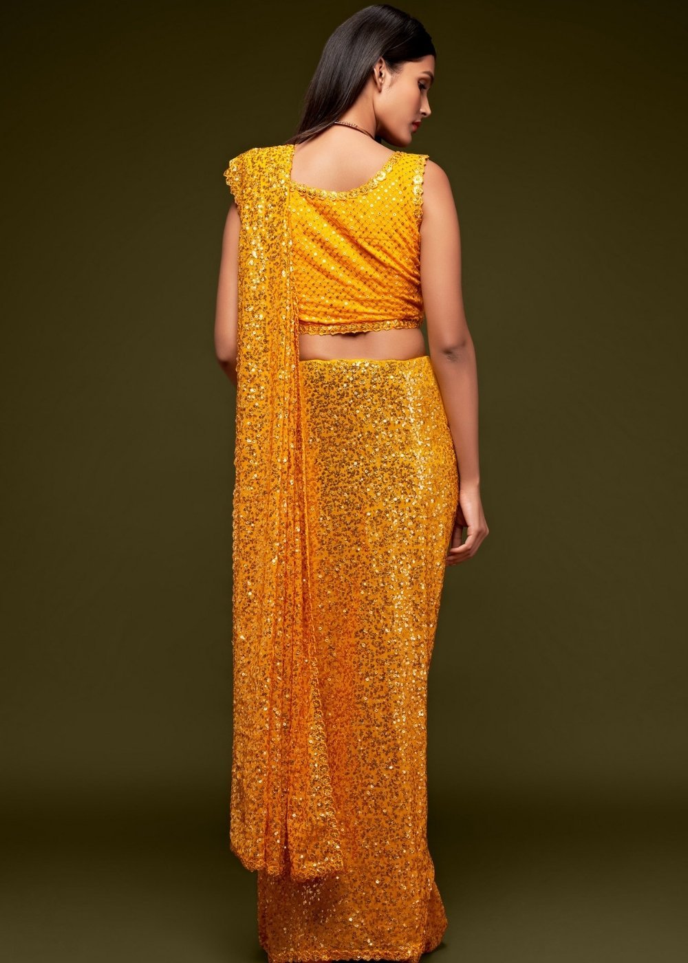 Buy MySilkLove Fire Bush Yellow Georgette Partywear Saree Online