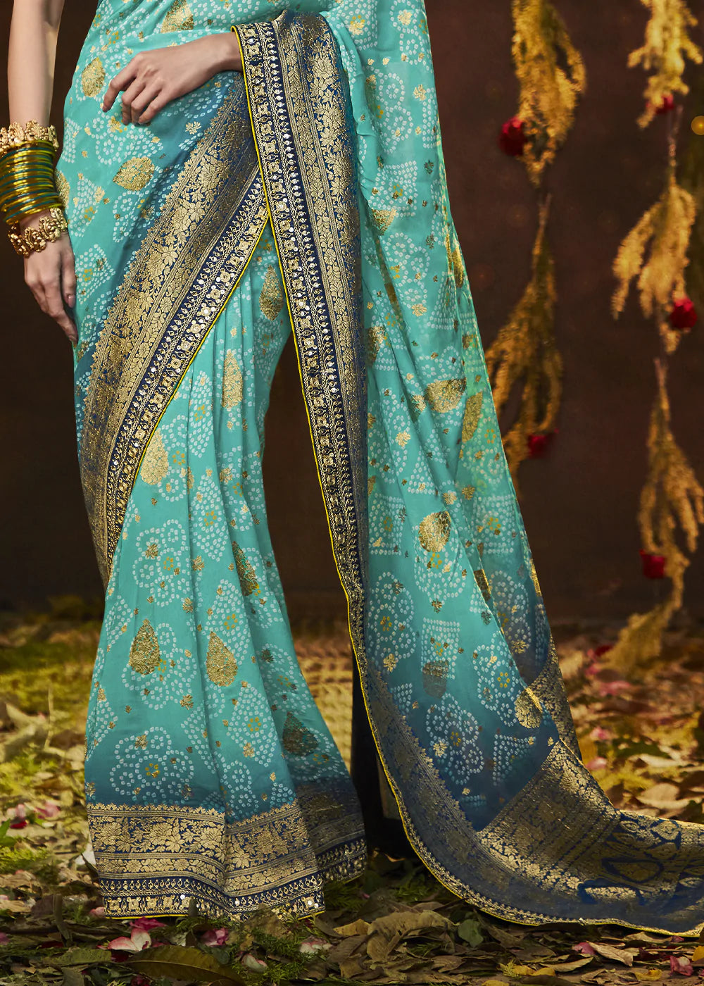 Buy MySilkLove Tradewind Blue Woven Georgette Designer Saree with Embroidered Blouse Online