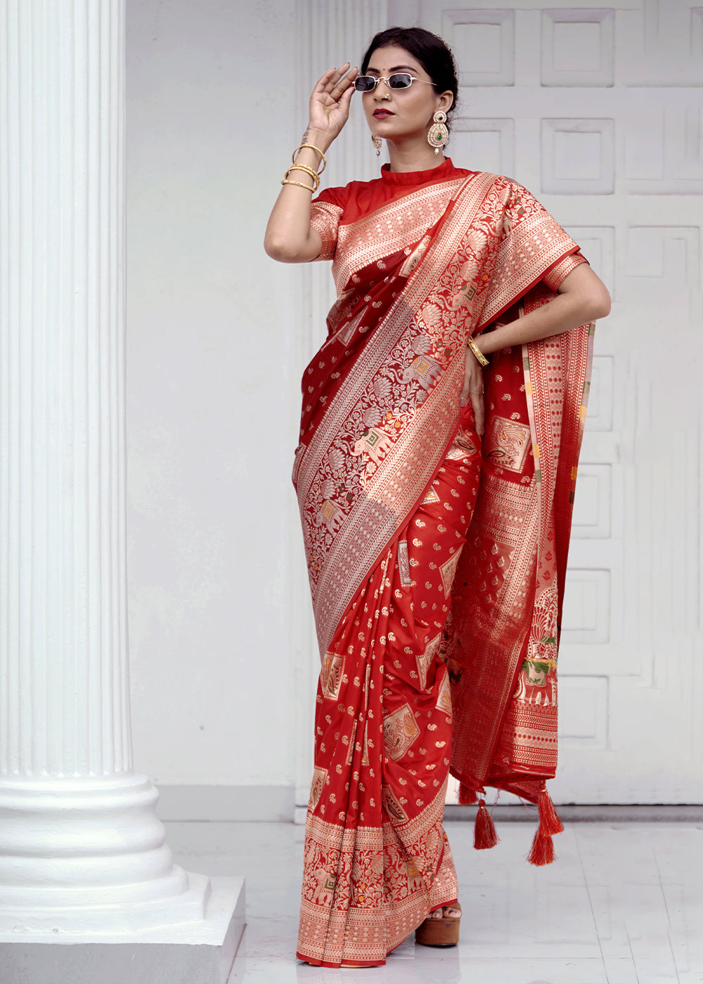 Buy MySilkLove Persian Red Banarasi Saree Online