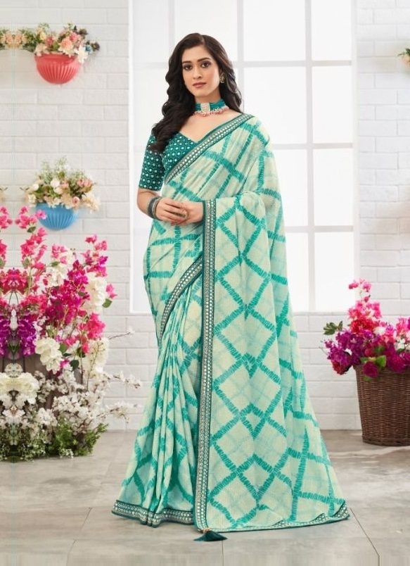 Buy MySilkLove Sinbad Blue Chinon Printed Saree Online