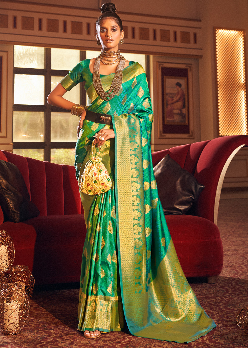 Buy MySilkLove Shamrock Green Woven Banarasi Silk Saree Online