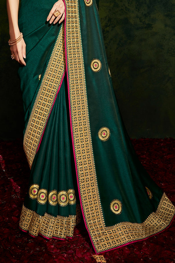 Buy MySilkLove Plantation Green and Pink South Silk Saree Online