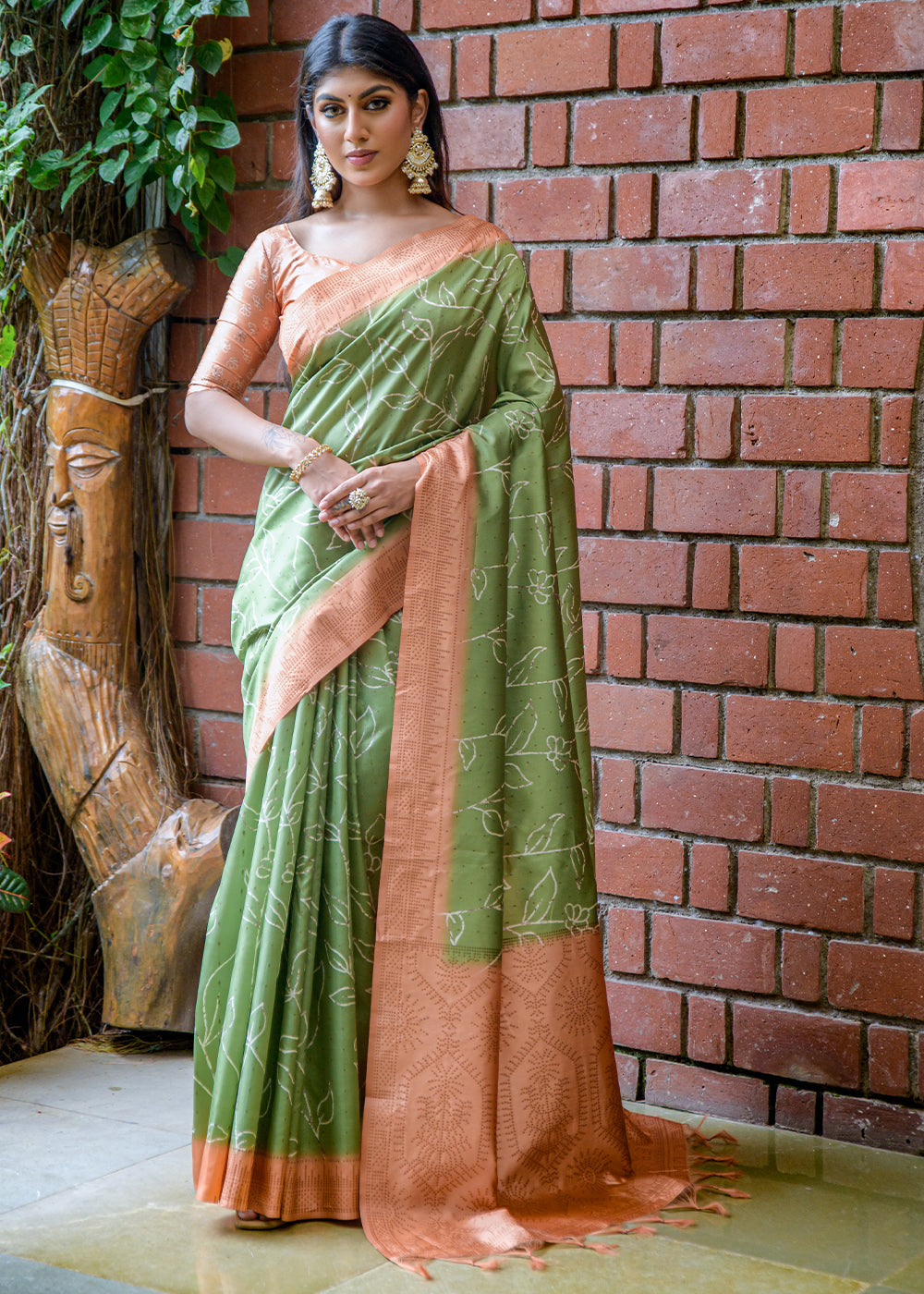 Buy MySilkLove Clay Creek Green Printed Cotton Silk Saree Online