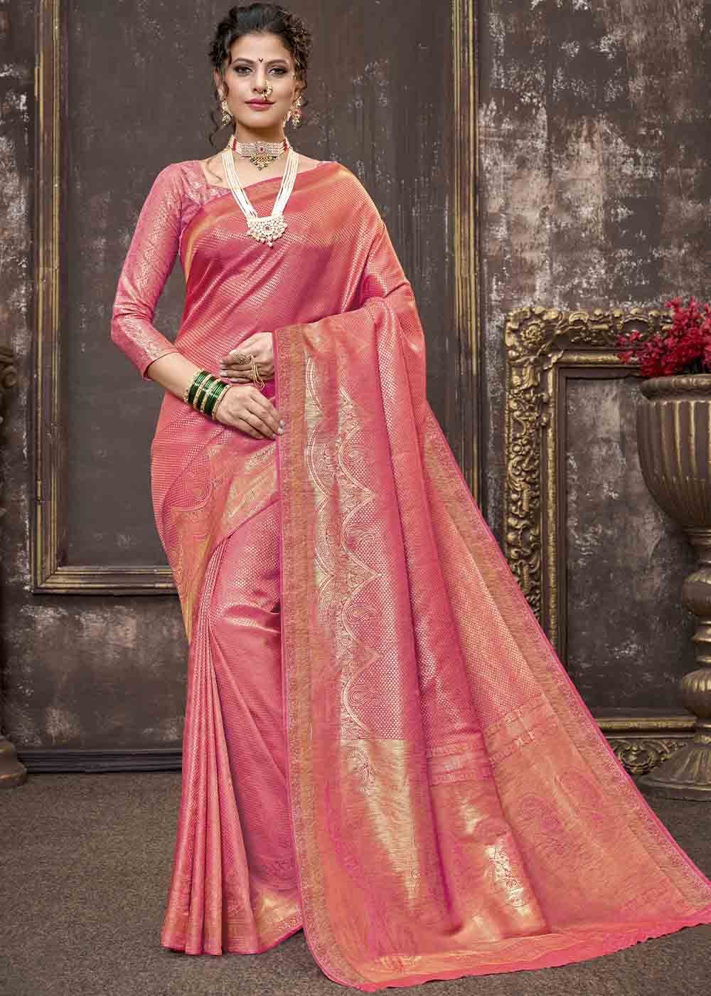 Buy MySilkLove Contessa Pink Zari Woven Tissue Kanjivaram Saree Online