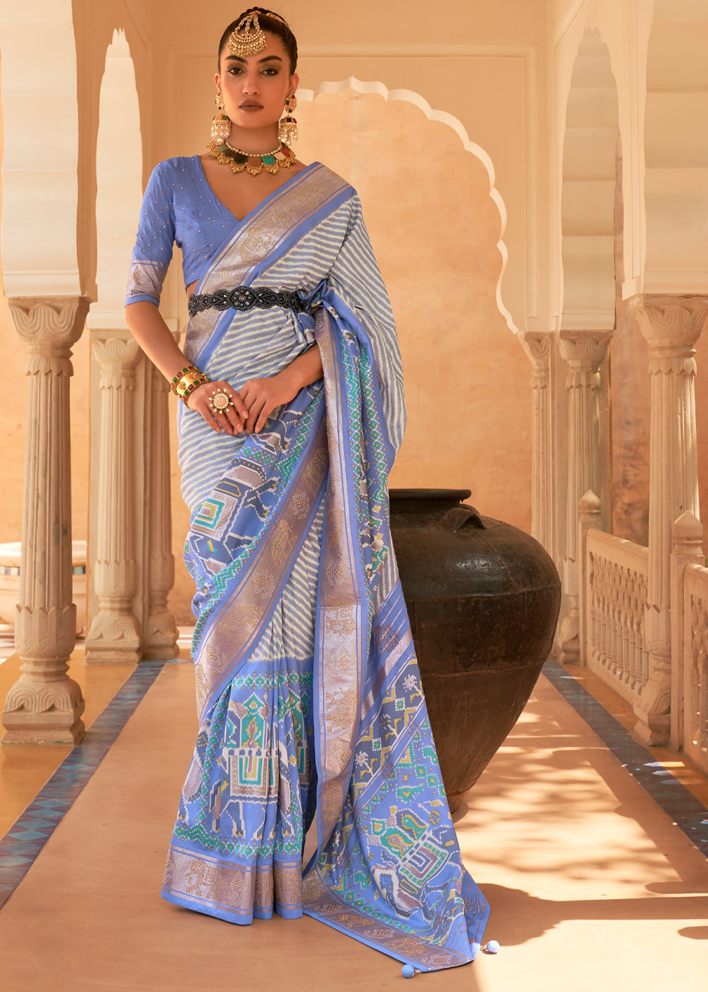 Buy MySilkLove Cove Blue Patola Silk Saree Online