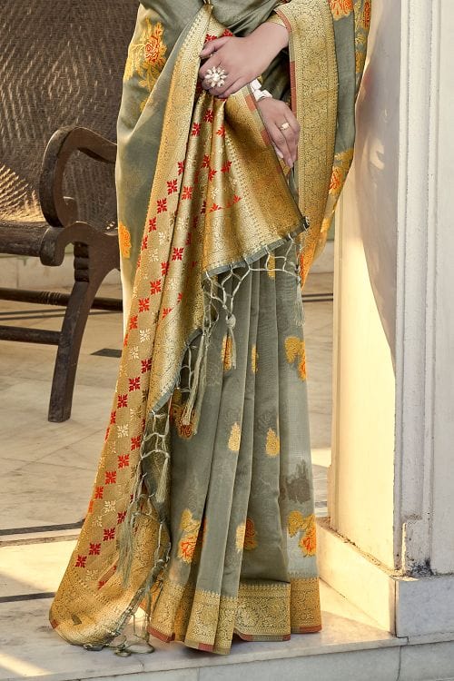 Buy MySilkLove Granite Grey Organza Saree Online