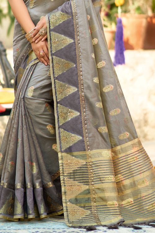 Buy MySilkLove Nobel Grey Organza Saree Online