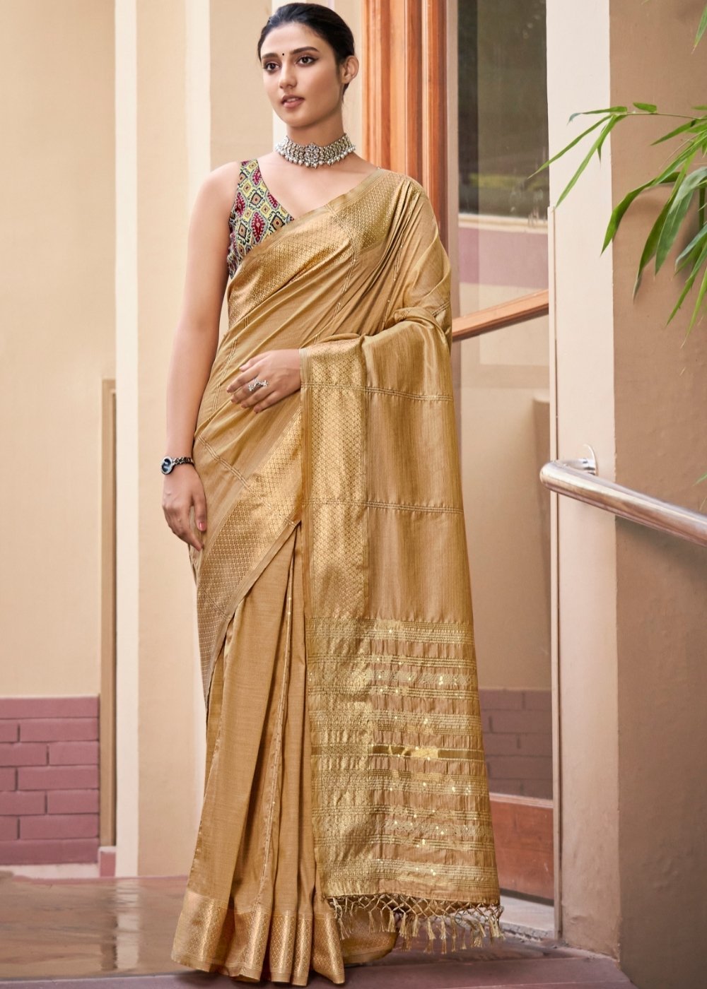 Buy MySilkLove Twine Brown and Golden Zari Woven South Silk Saree Online